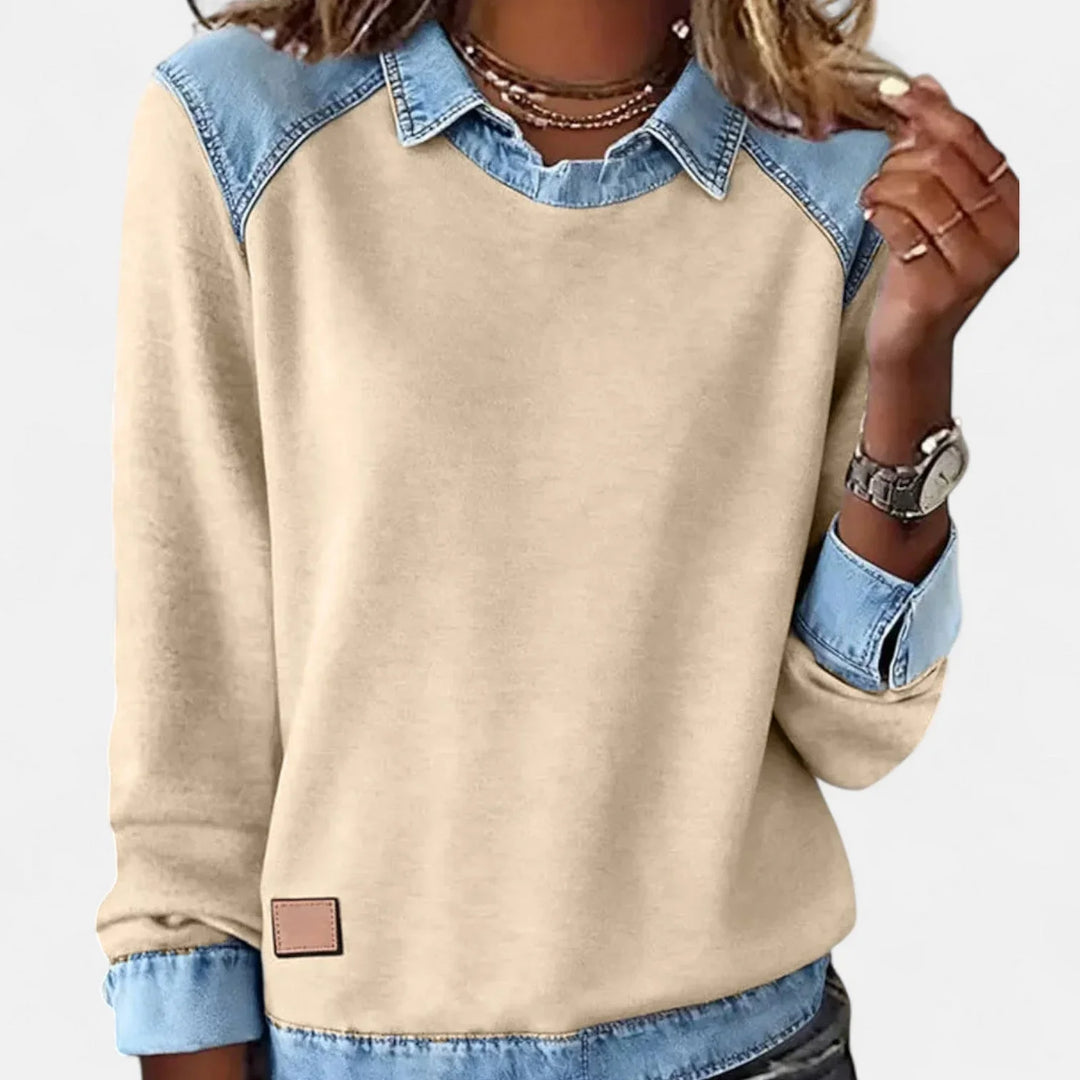 Denim Contrast Raglan Knit Sweater
