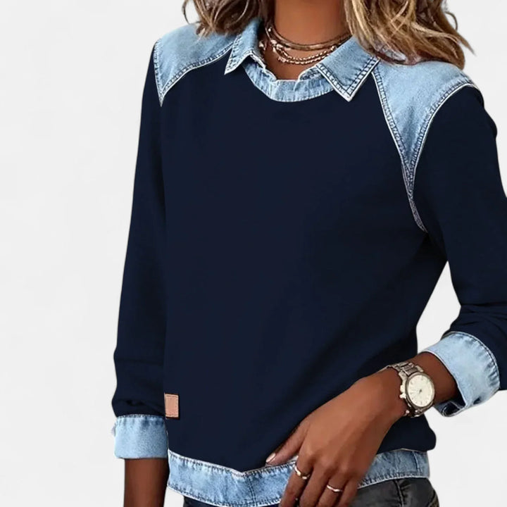 Denim Contrast Raglan Knit Sweater