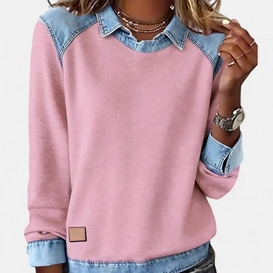 Denim Contrast Raglan Knit Sweater