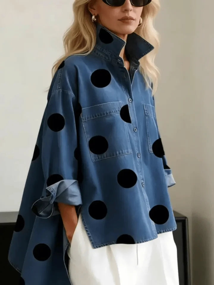 Polka Dot Oversized Shirt With High-Low Hem