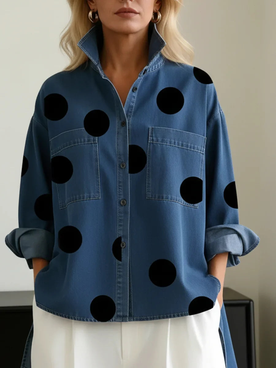 Polka Dot Oversized Shirt With High-Low Hem