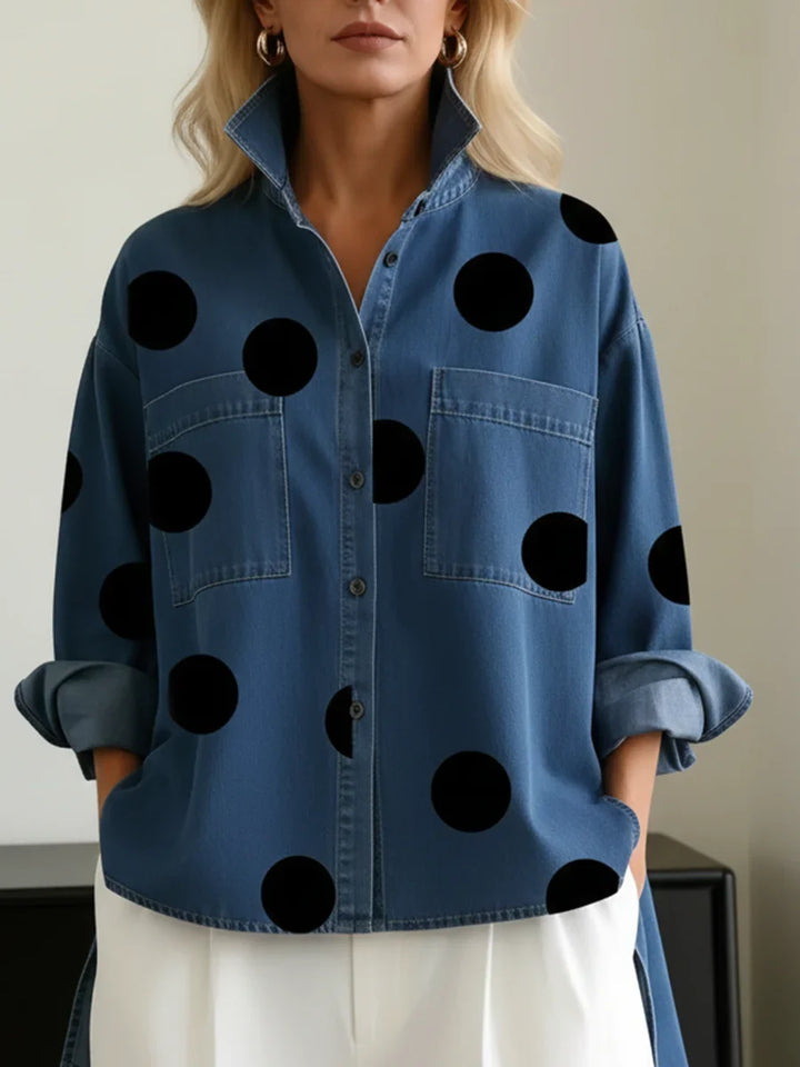 Polka Dot Oversized Shirt With High-Low Hem