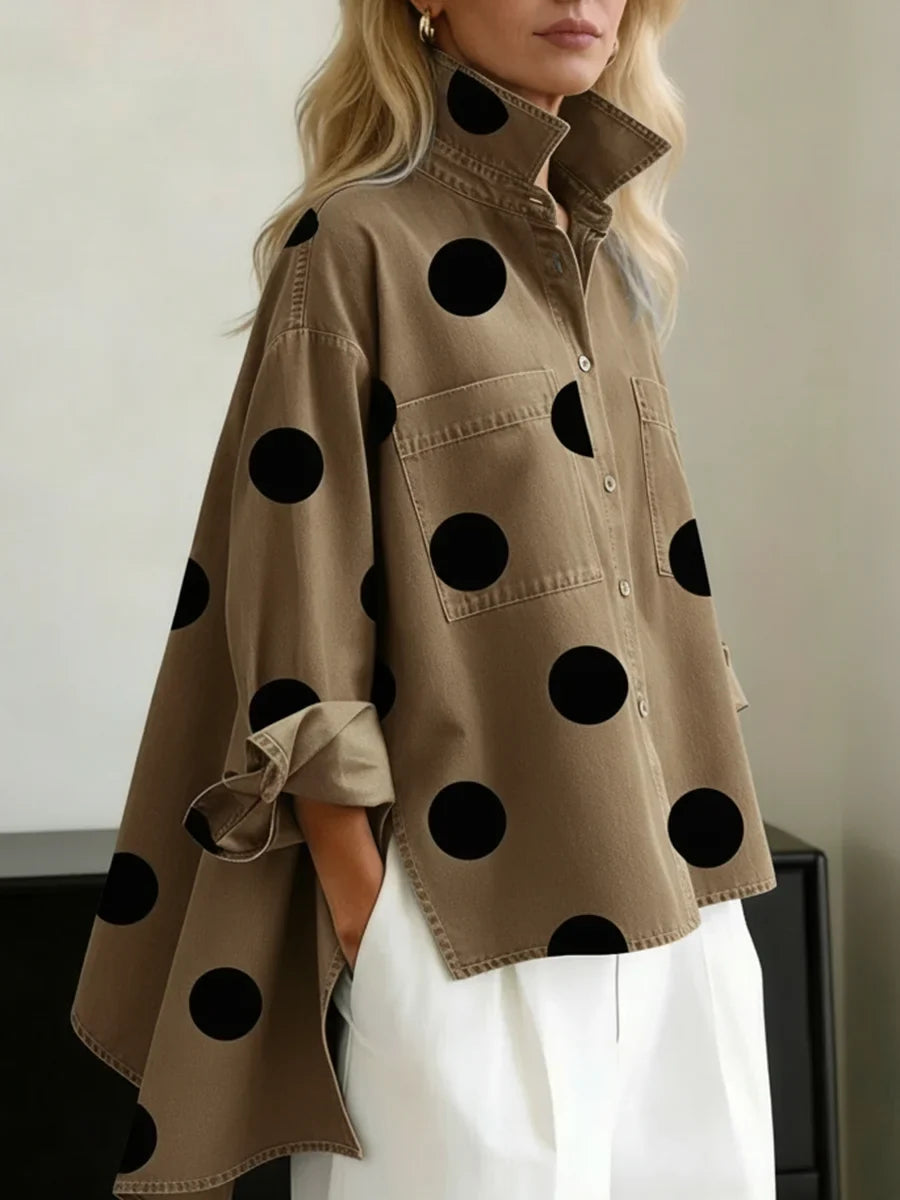Polka Dot Oversized Shirt With High-Low Hem