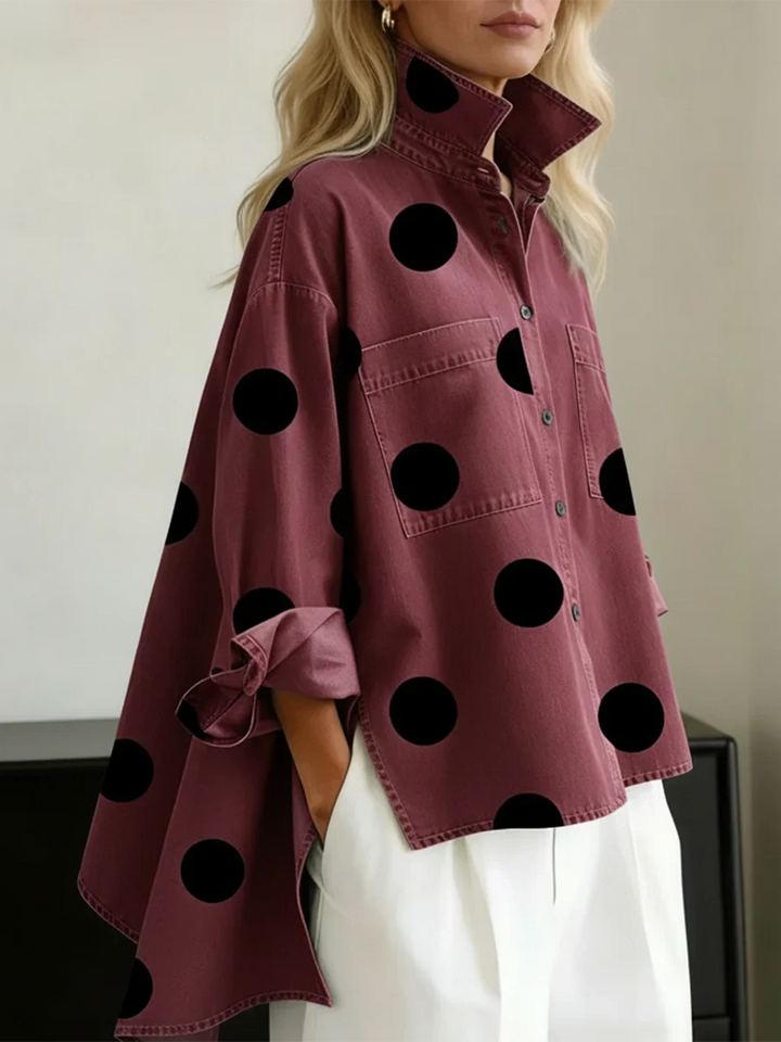 Polka Dot Oversized Shirt With High-Low Hem