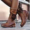 Distressed Leather Lace-Up Boots with Studded Cuff
