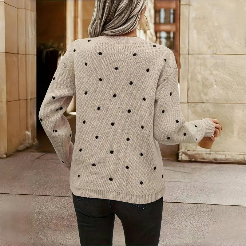 Dotted Knit Sweater with Crew Neck