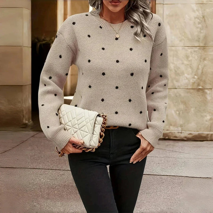 Dotted Knit Sweater with Crew Neck