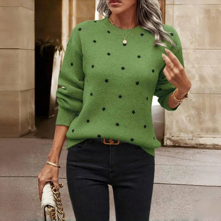 Dotted Knit Sweater with Crew Neck