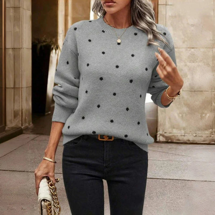 Dotted Knit Sweater with Crew Neck