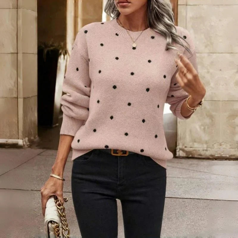 Dotted Knit Sweater with Crew Neck