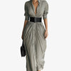 Draped Collared Midi Dress with Button Front