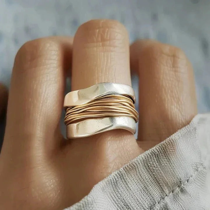 Dual-Tone Metal Ring with Wire-Wrap Detail