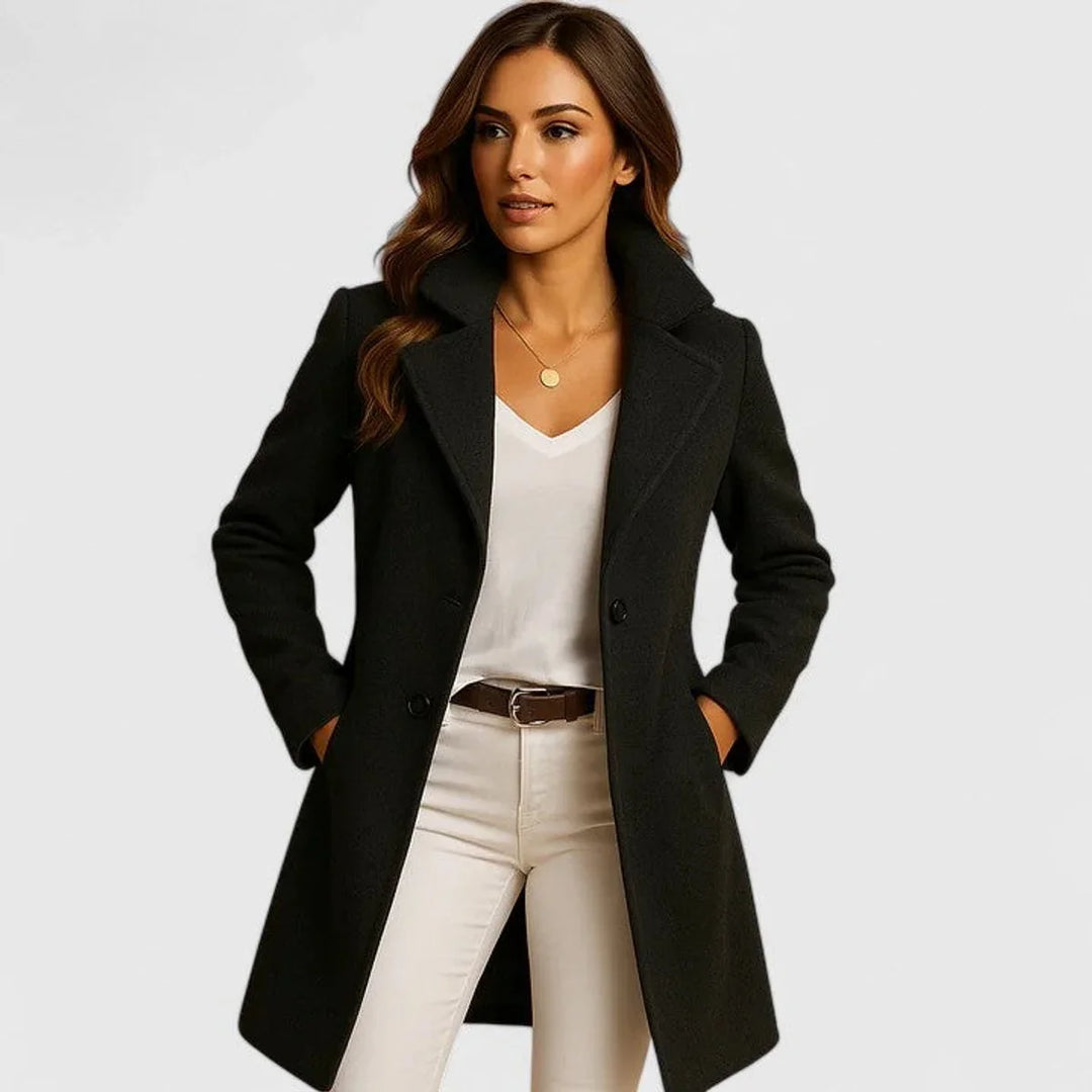 Elegant Long Button-Front Notch Lapel Coat