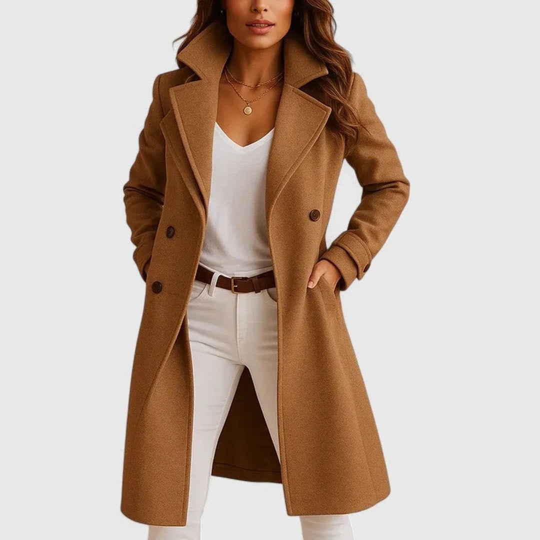 Elegant Long Button-Front Notch Lapel Coat