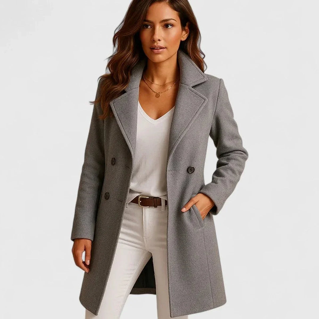 Elegant Long Button-Front Notch Lapel Coat