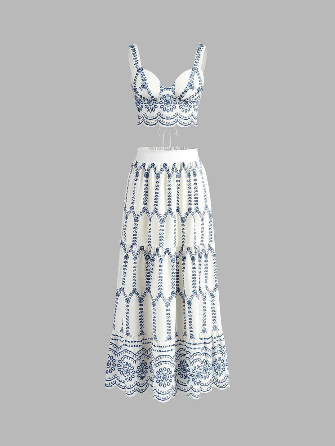 Embroidered Crop Top and Maxi Skirt Co-Ord