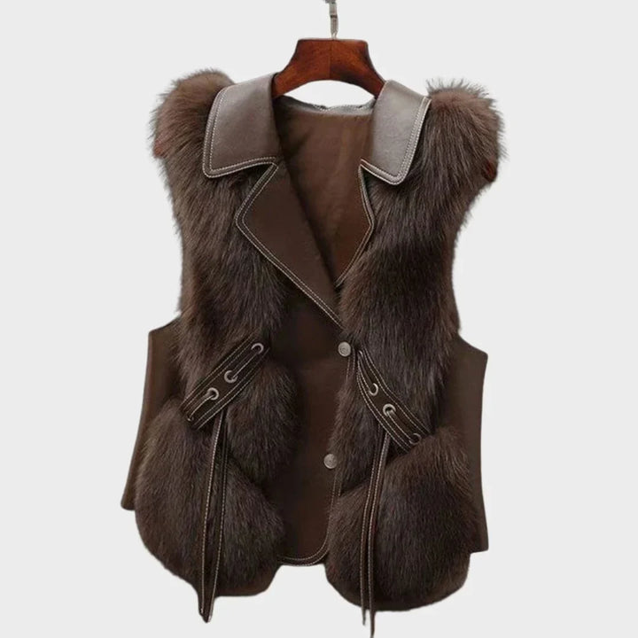 Faux Fur And Leather Lapel Vest