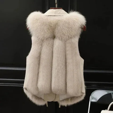 Faux Fur And Leather Lapel Vest