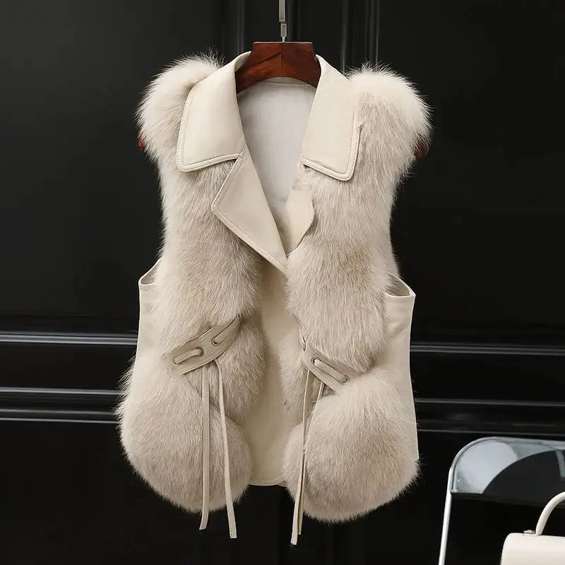 Faux Fur And Leather Lapel Vest
