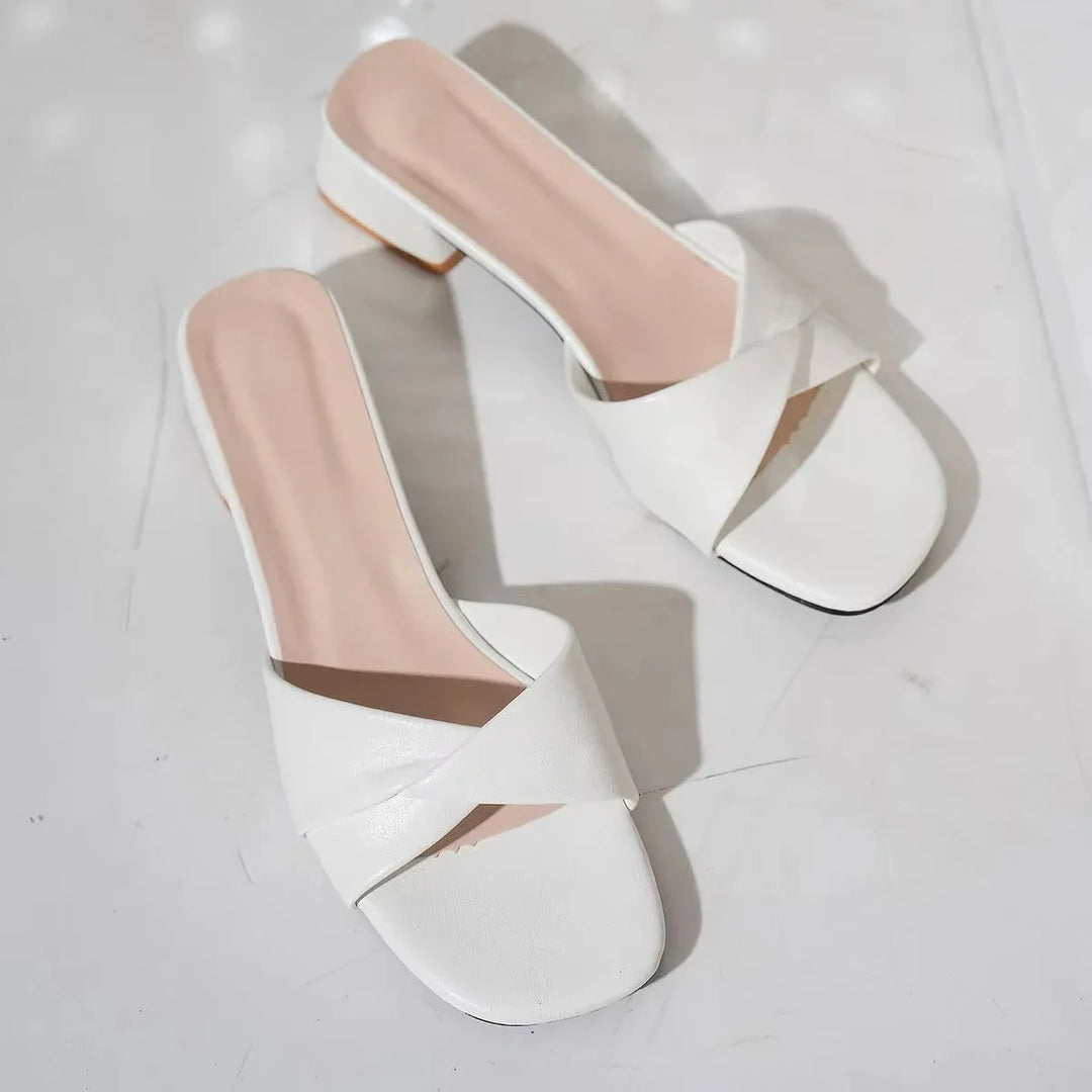 Women's Faux Leather Crossover Strap Block Heel Slides