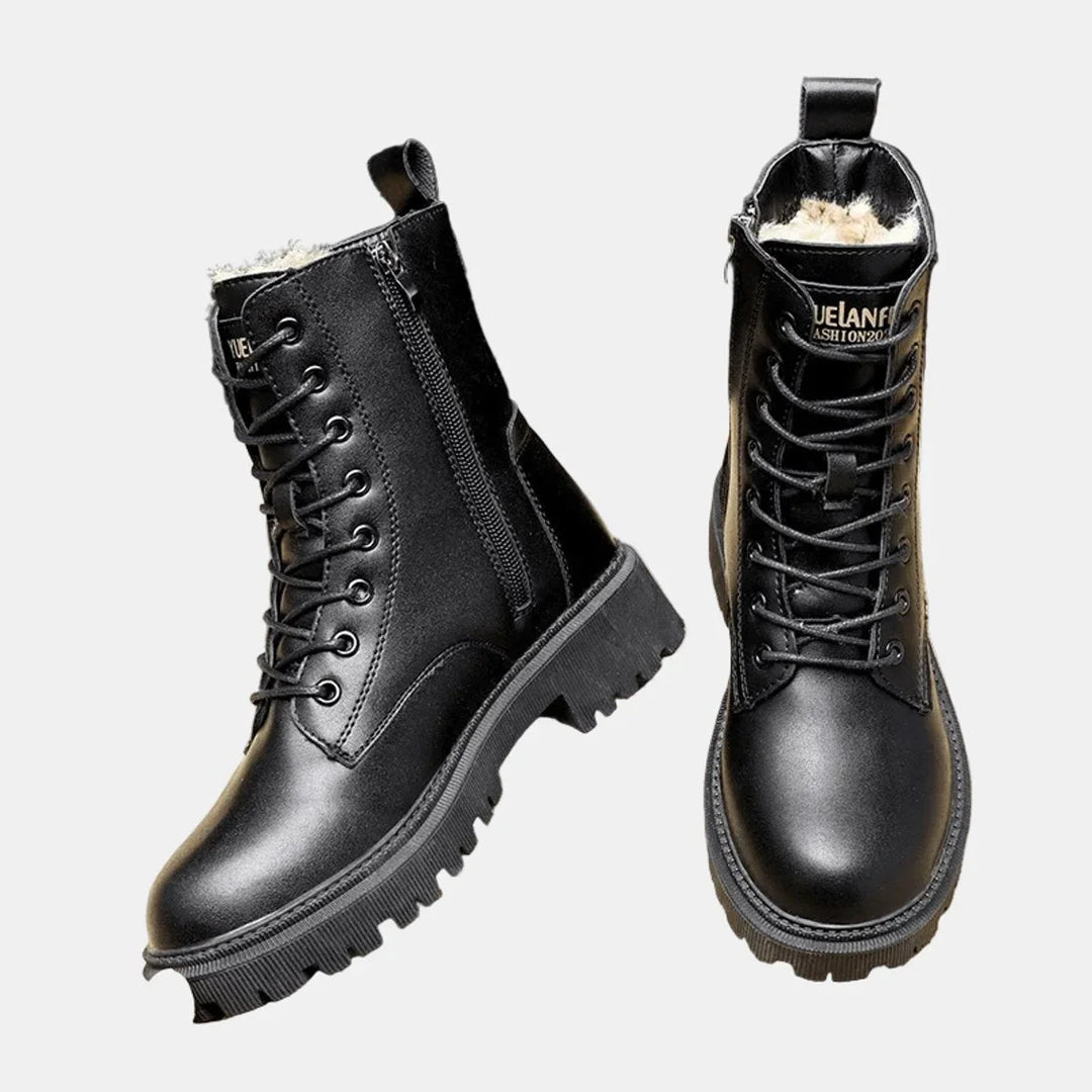 Faux Leather Lace-Up Combat Ankle Boots