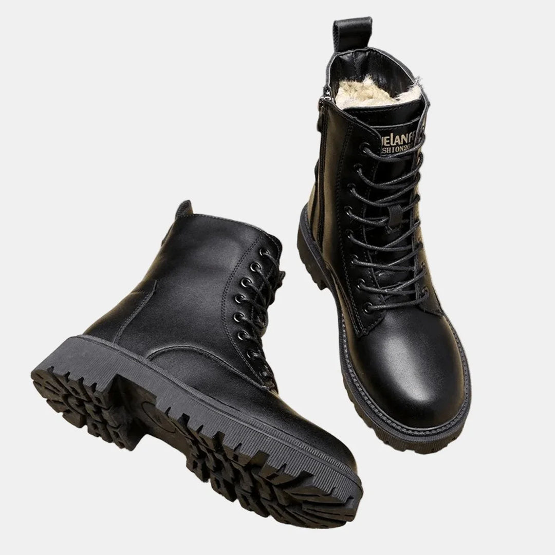 Faux Leather Lace-Up Combat Ankle Boots