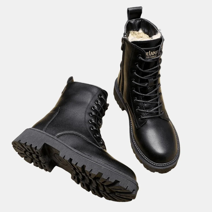 Faux Leather Lace-Up Combat Ankle Boots