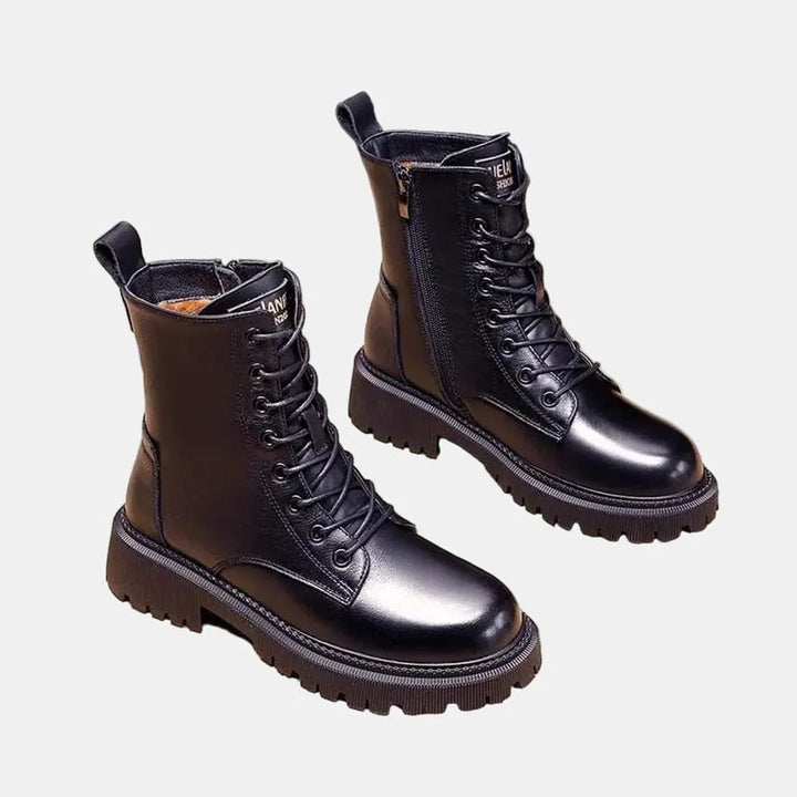 Faux Leather Lace-Up Combat Ankle Boots