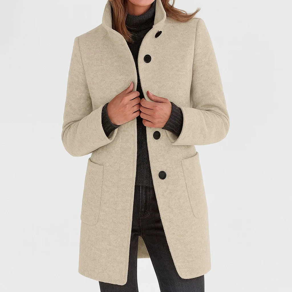 Women's Felted Wool Coat with Stand Collar