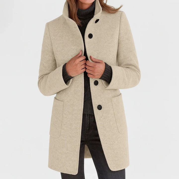 Women's Felted Wool Coat with Stand Collar