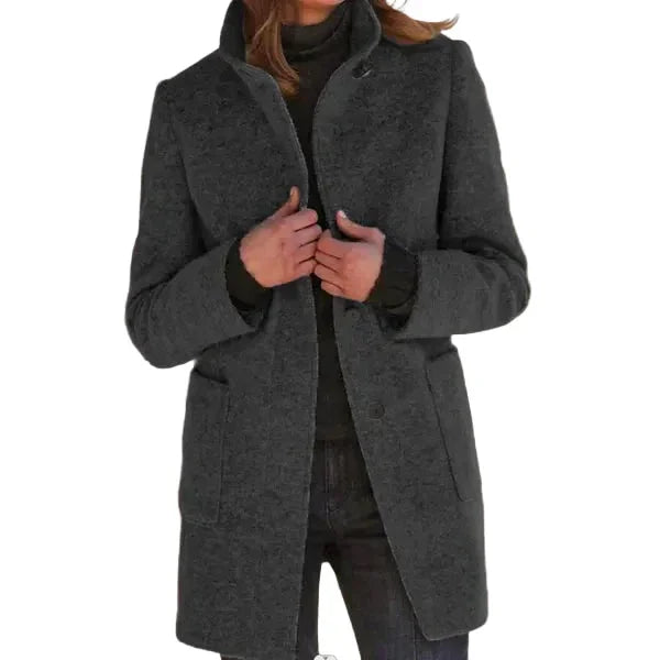 Women's Felted Wool Coat with Stand Collar