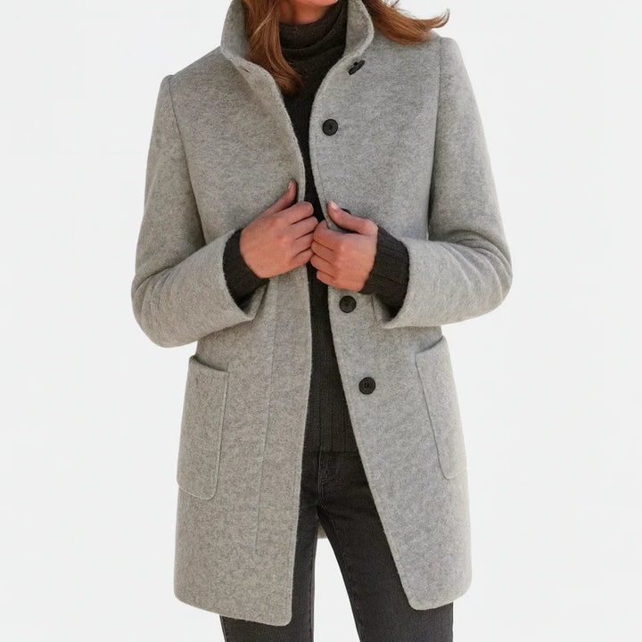 Women's Felted Wool Coat with Stand Collar