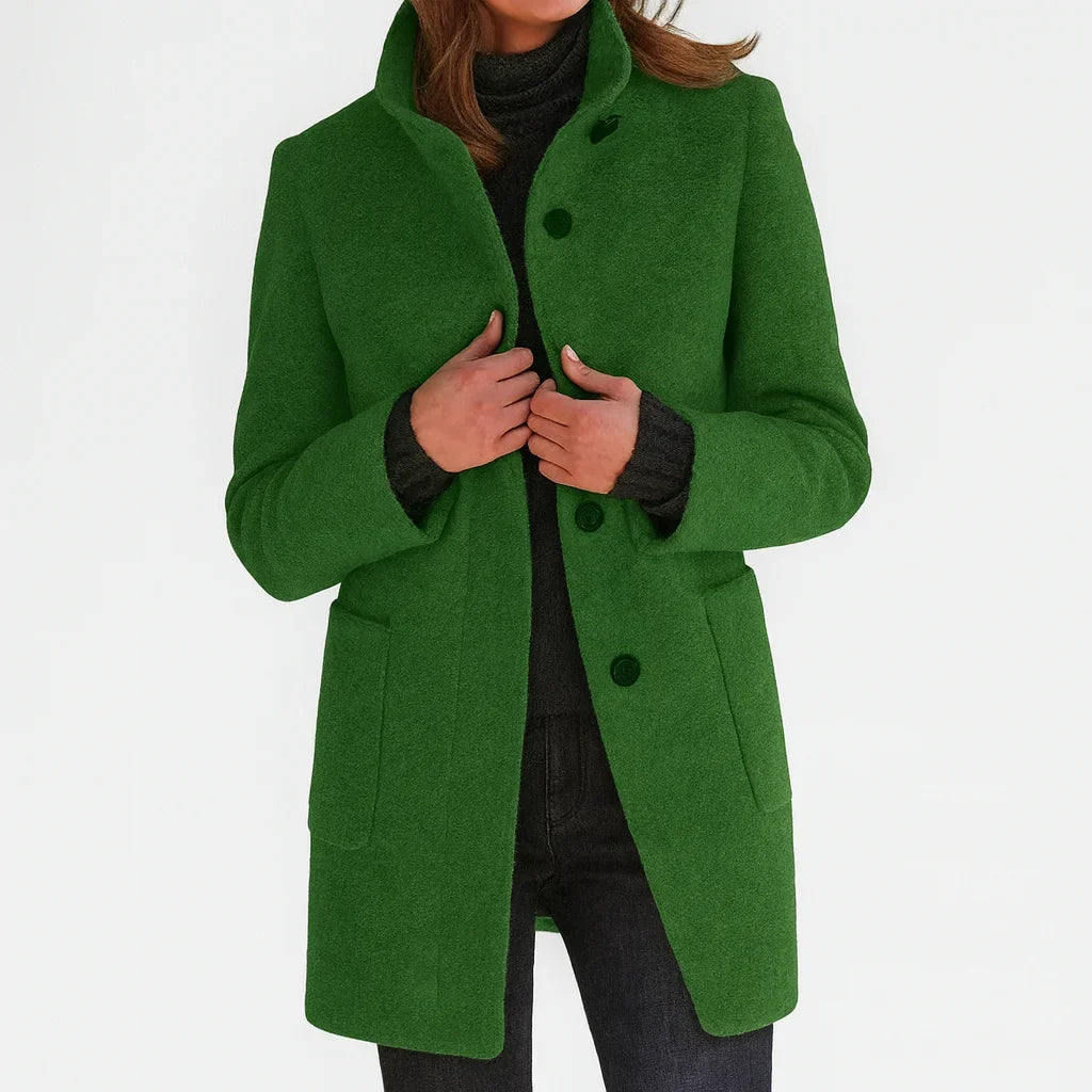 Women's Felted Wool Coat with Stand Collar