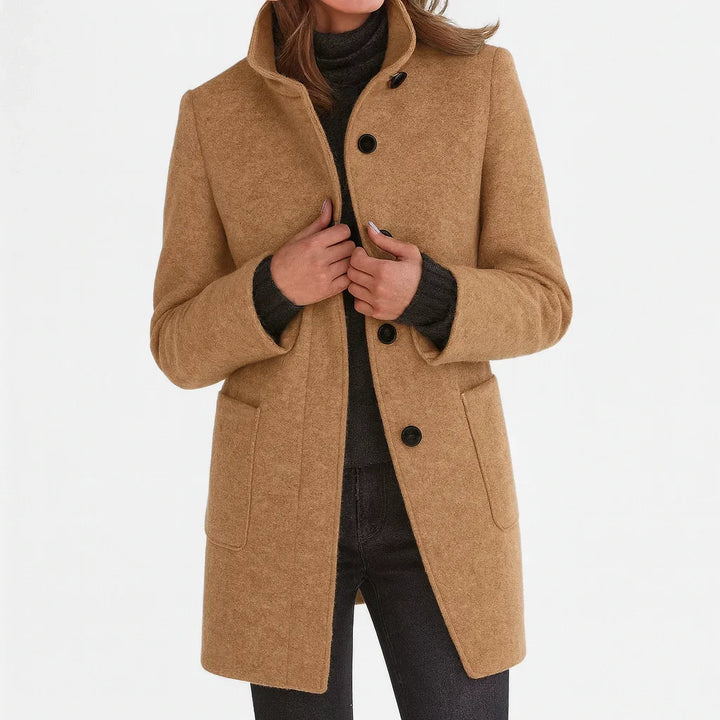Women's Felted Wool Coat with Stand Collar