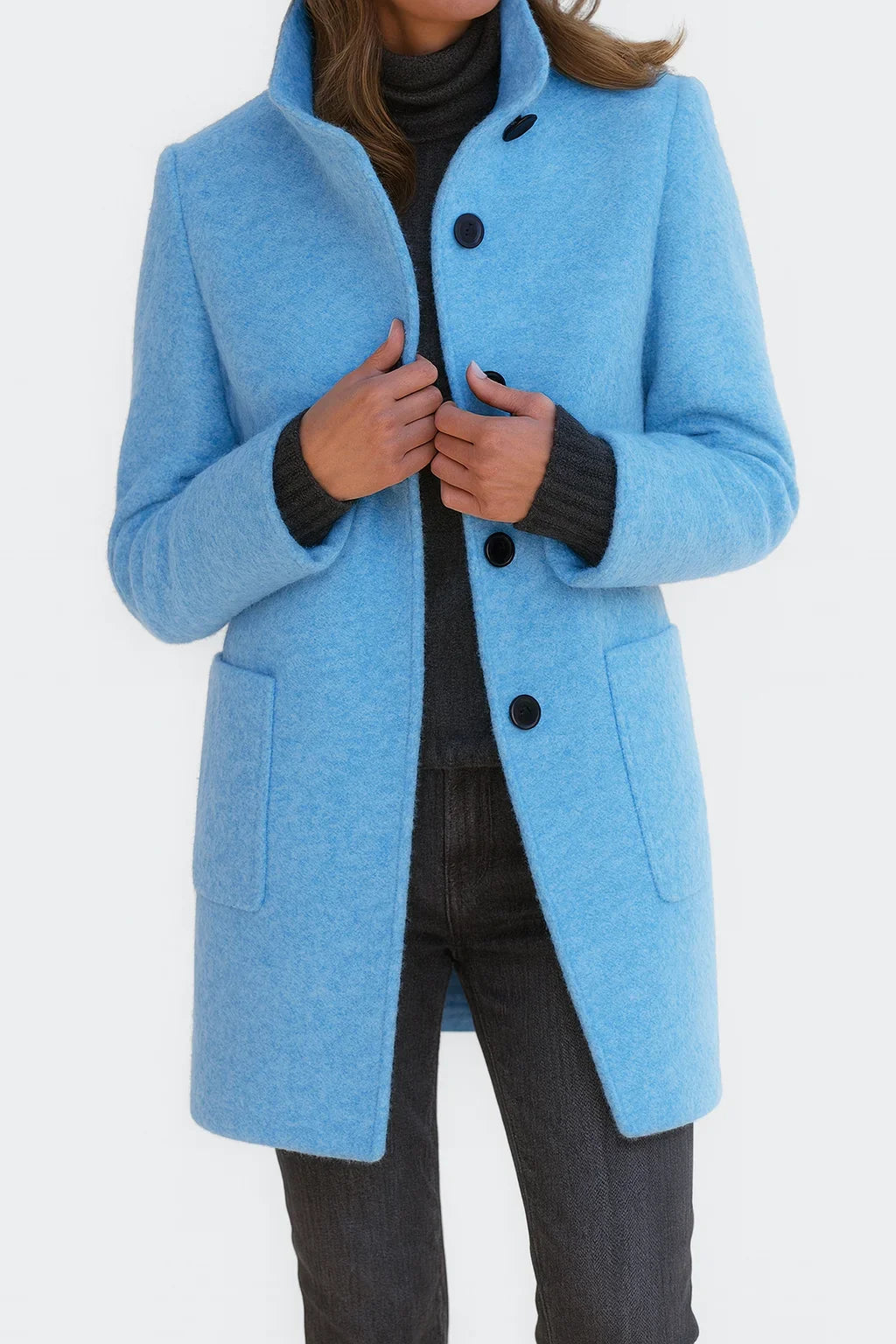 Women's Felted Wool Coat with Stand Collar
