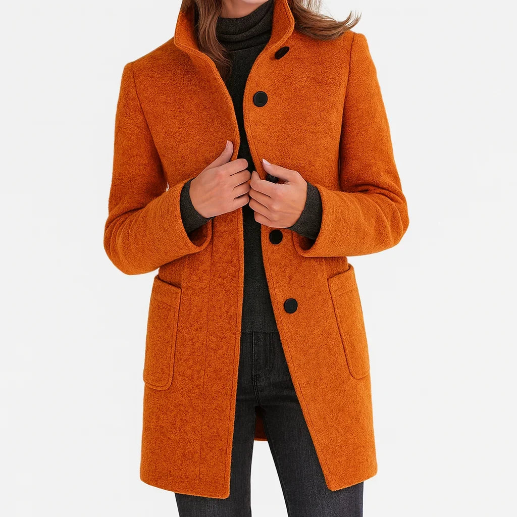 Women's Felted Wool Coat with Stand Collar