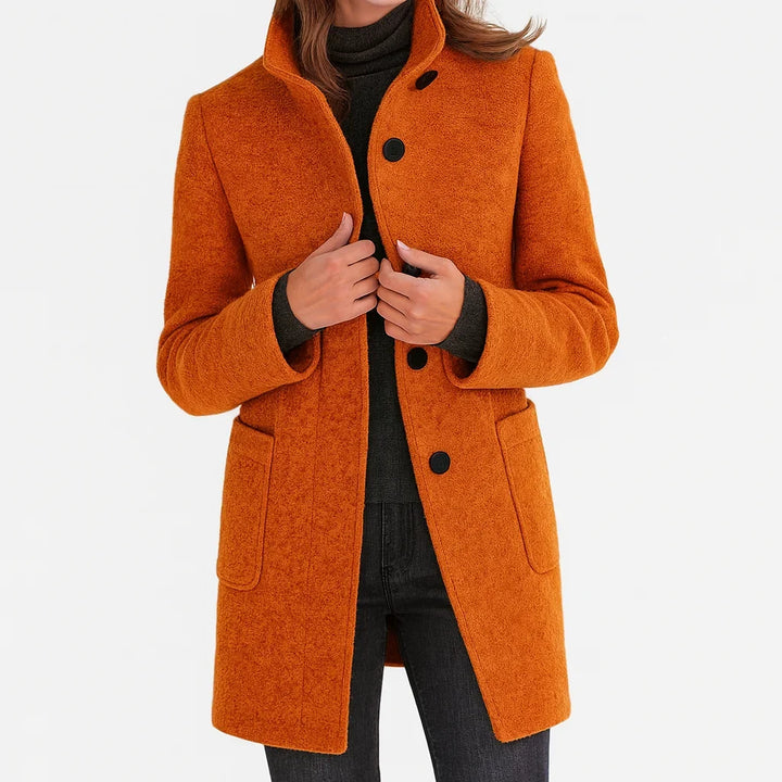 Women's Felted Wool Coat with Stand Collar
