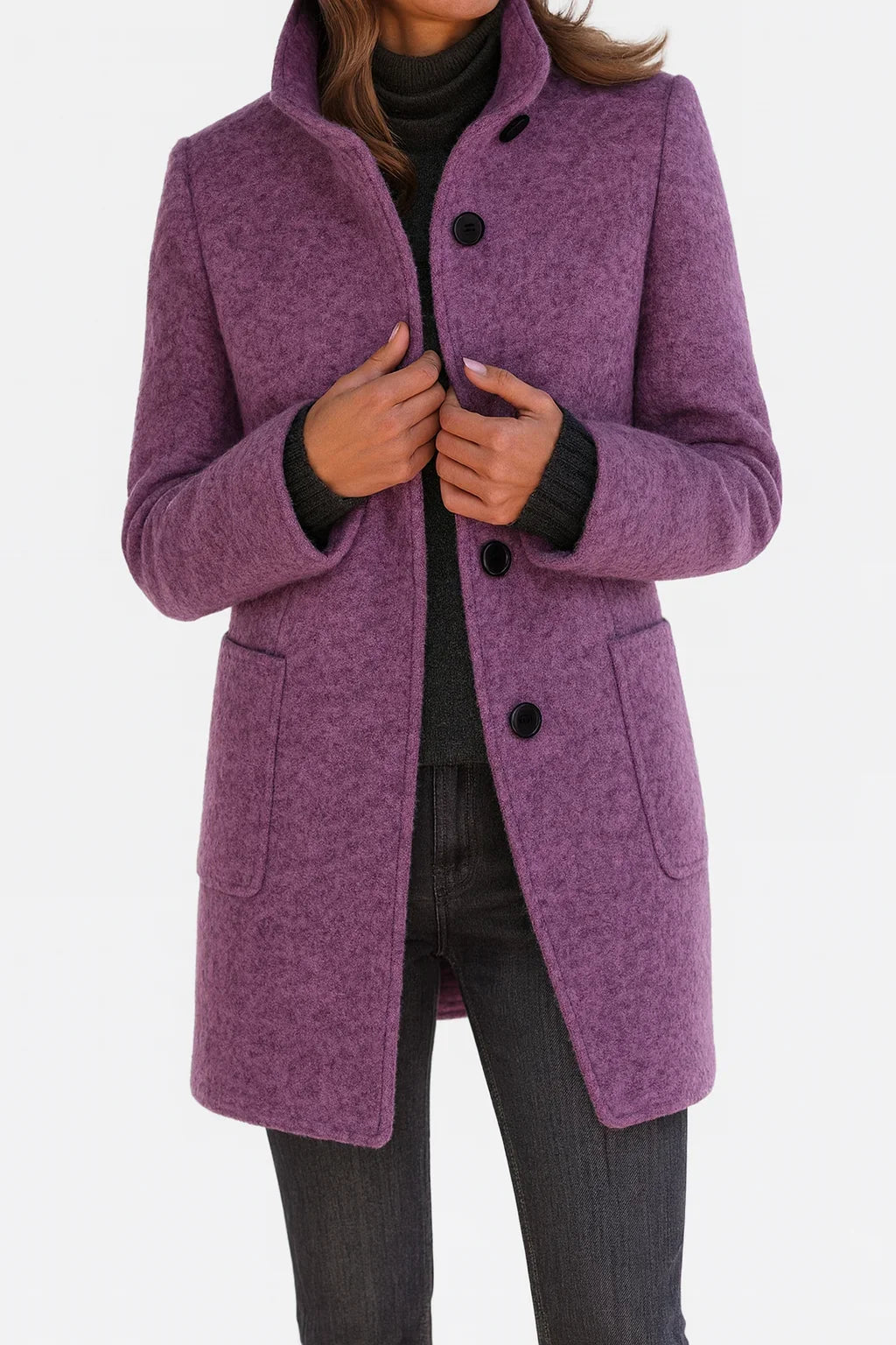 Women's Felted Wool Coat with Stand Collar
