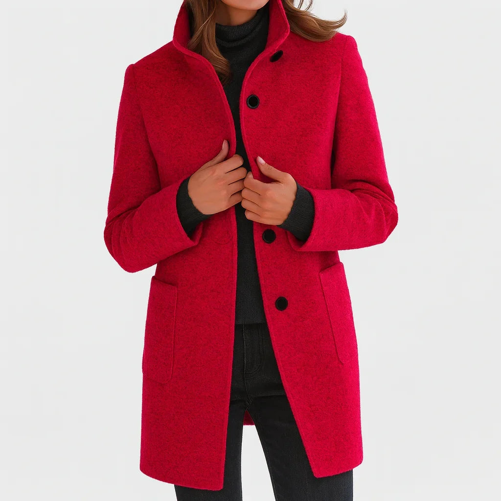 Women's Felted Wool Coat with Stand Collar