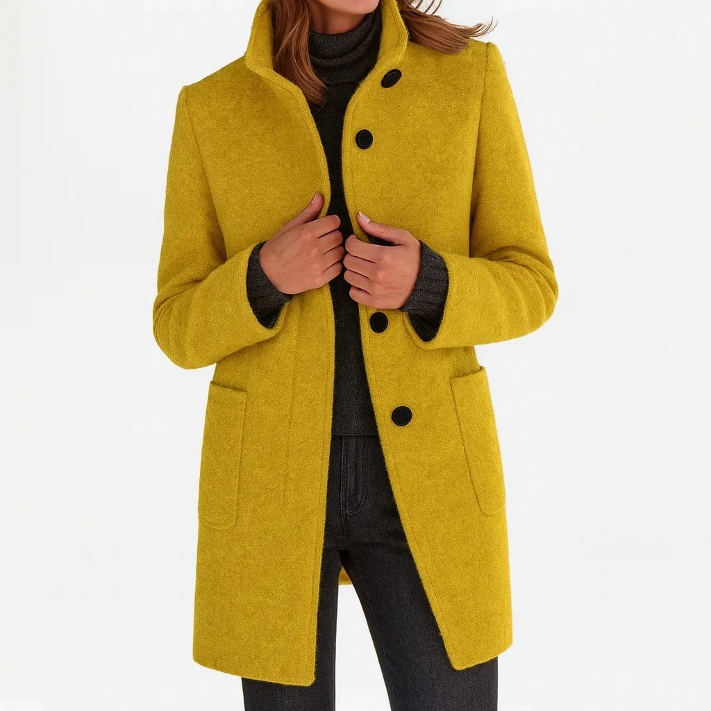 Women's Felted Wool Coat with Stand Collar