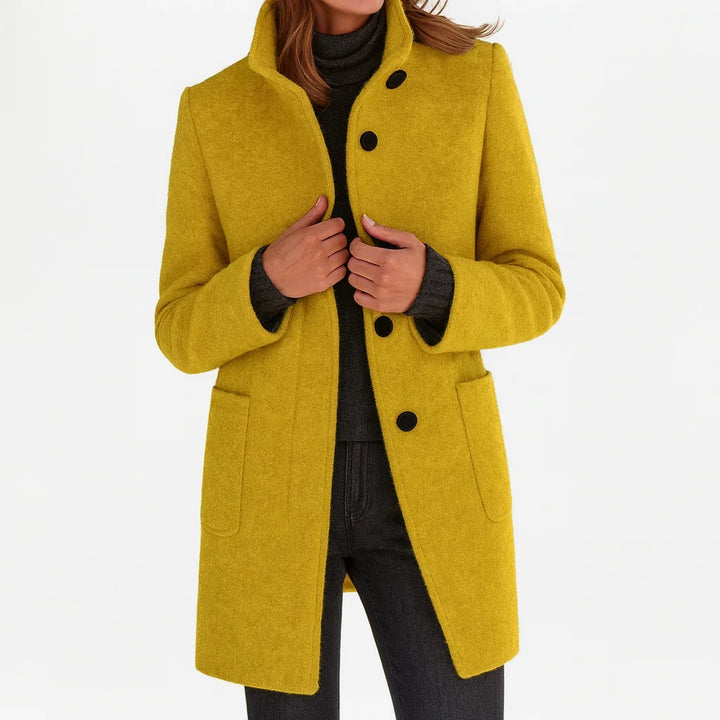 Women's Felted Wool Coat with Stand Collar