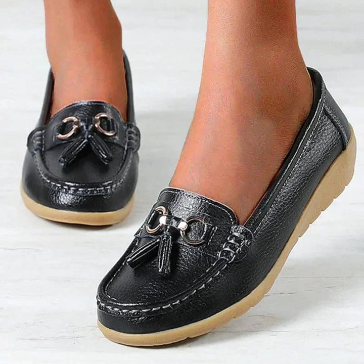 Flat Moc-Toe Tassel Loafers with Gold-Tone Buckle