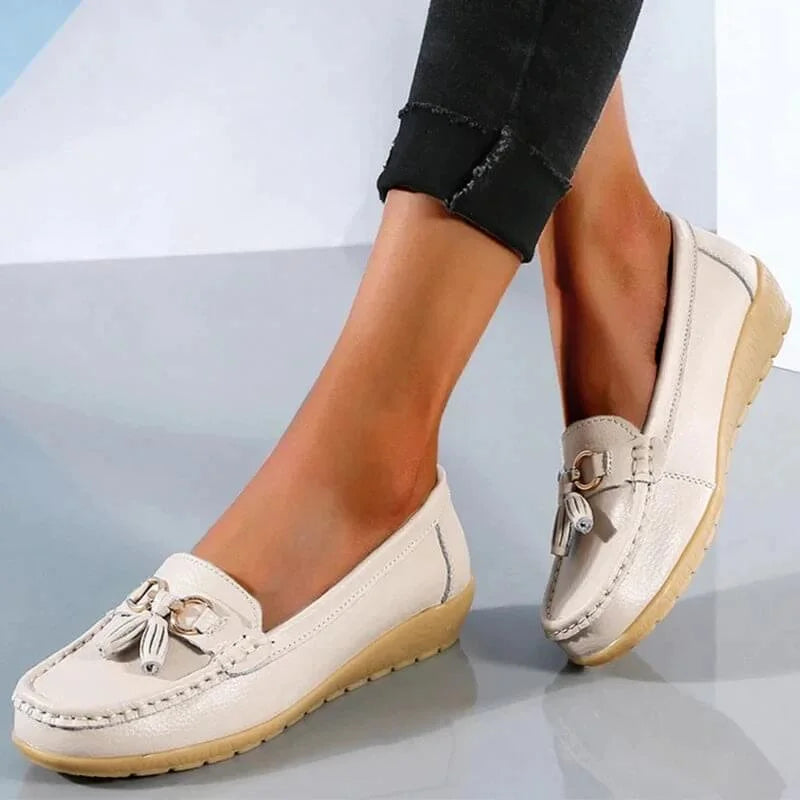 Flat Moc-Toe Tassel Loafers with Gold-Tone Buckle