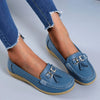 Flat Moc-Toe Tassel Loafers with Gold-Tone Buckle