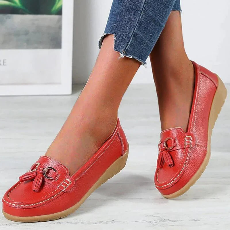 Flat Moc-Toe Tassel Loafers with Gold-Tone Buckle