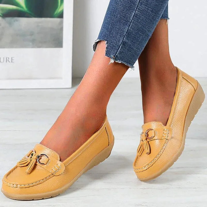 Flat Moc-Toe Tassel Loafers with Gold-Tone Buckle