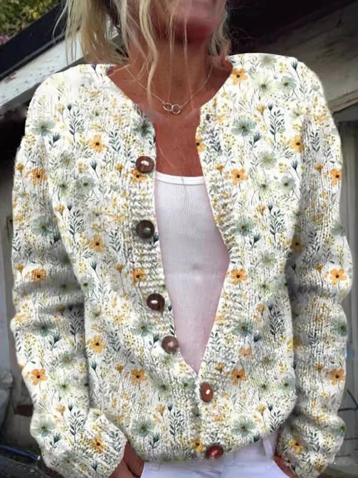 Floral Embroidered Button-Front Knit Cardigan