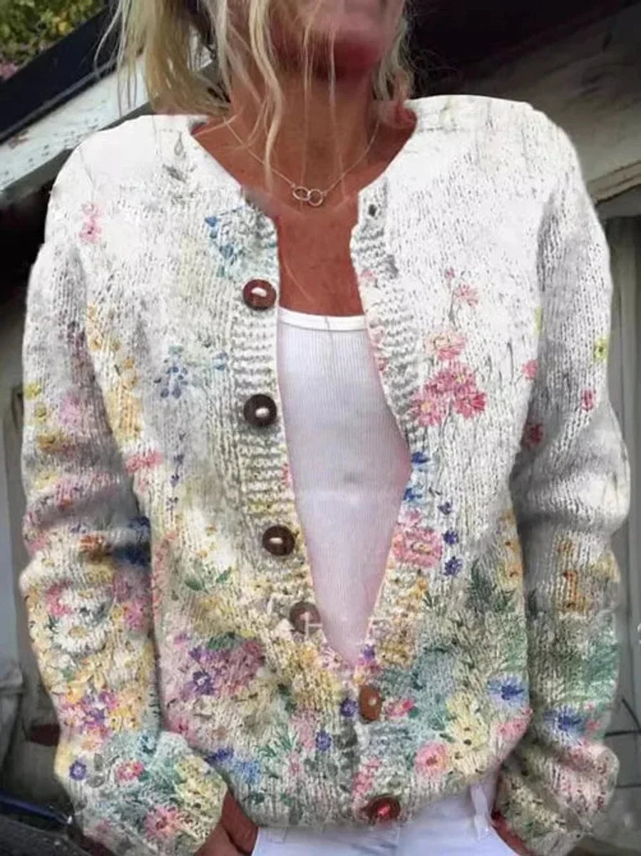 Floral Embroidered Button-Front Knit Cardigan