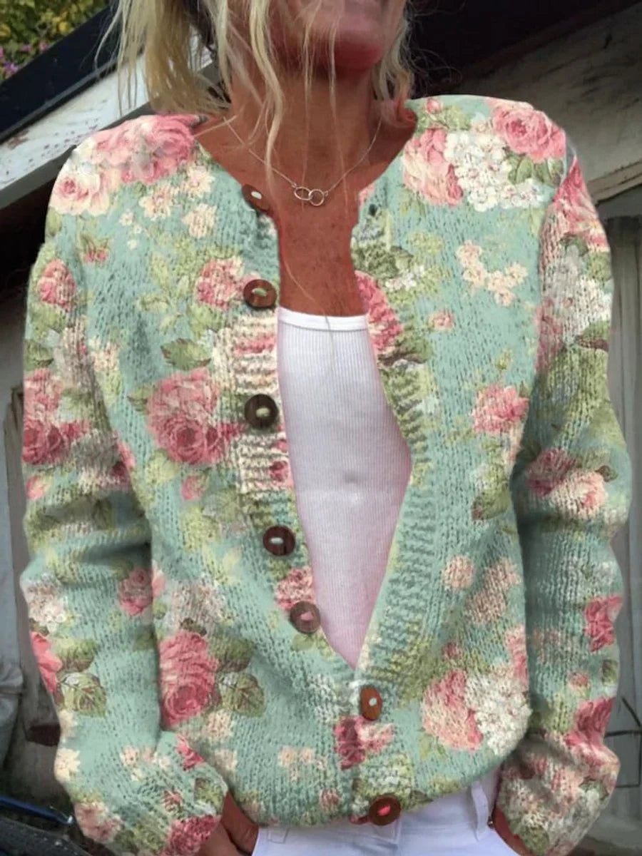 Floral Embroidered Button-Front Knit Cardigan