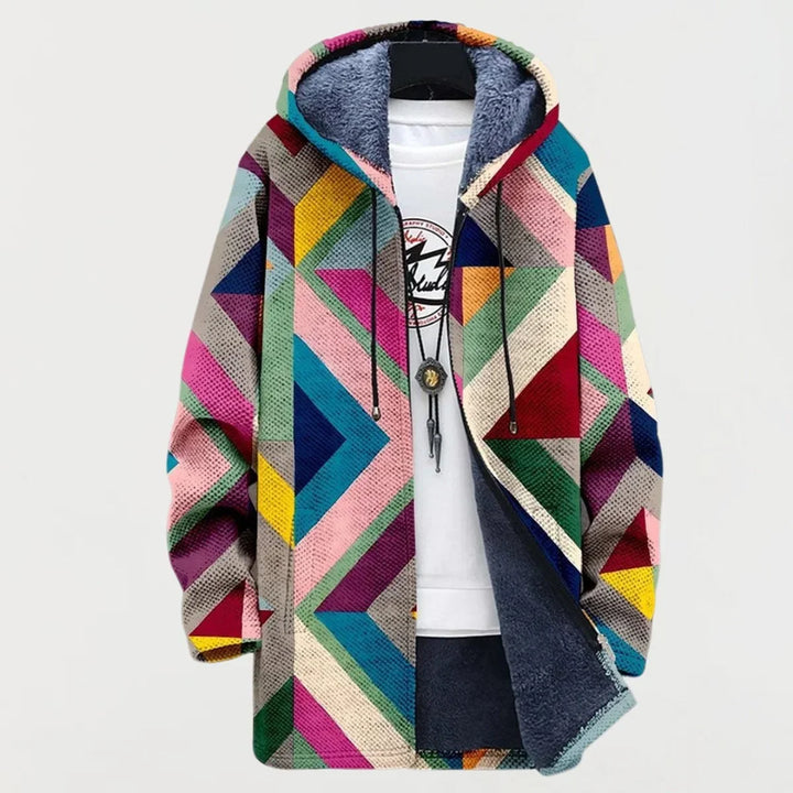 Women's Geometric Print Fleece-Lined Hooded Jacket